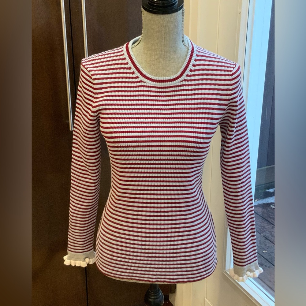 KENZO Burgundy/Light Blue Striped Long Sleeve Top